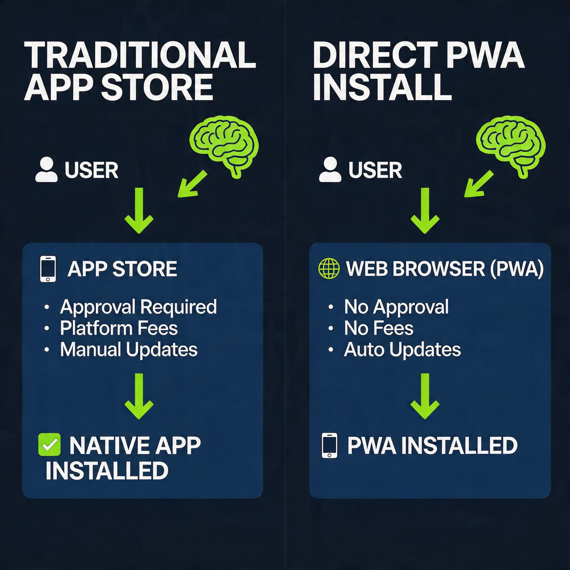 PWA 直接网页安装对比传统应用商店分发