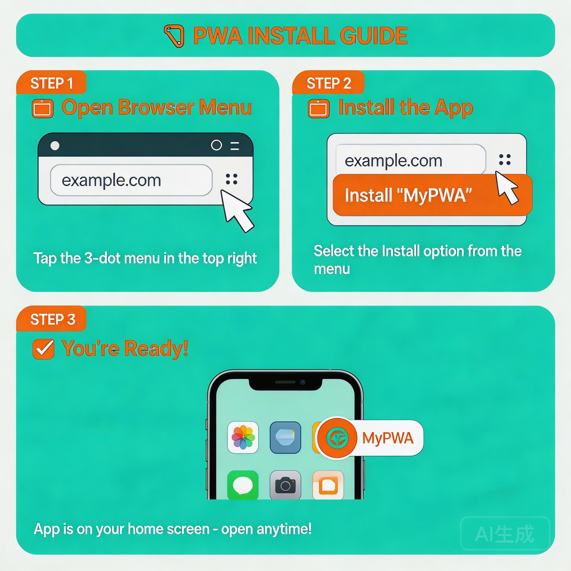 PWA 自定义预弹窗 UI 安装优化流程示意