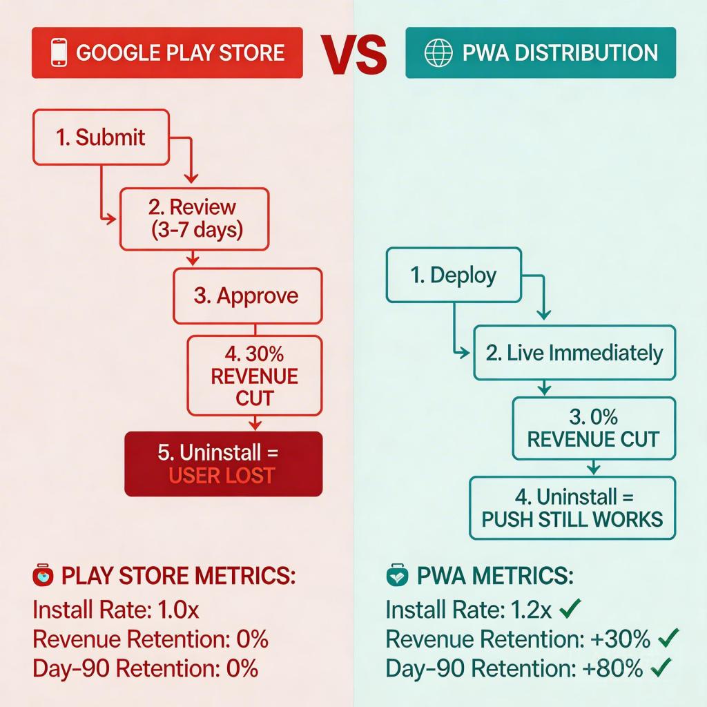 Google Play vs PWA distribution comparison 2026