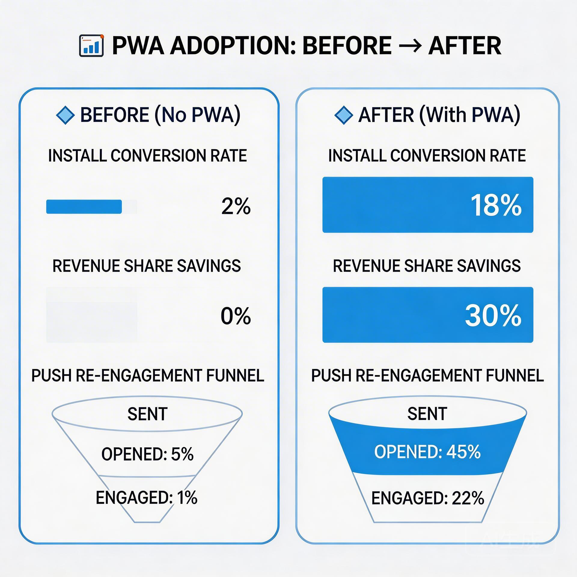 PWA vs Google Play install rate and revenue share comparison results