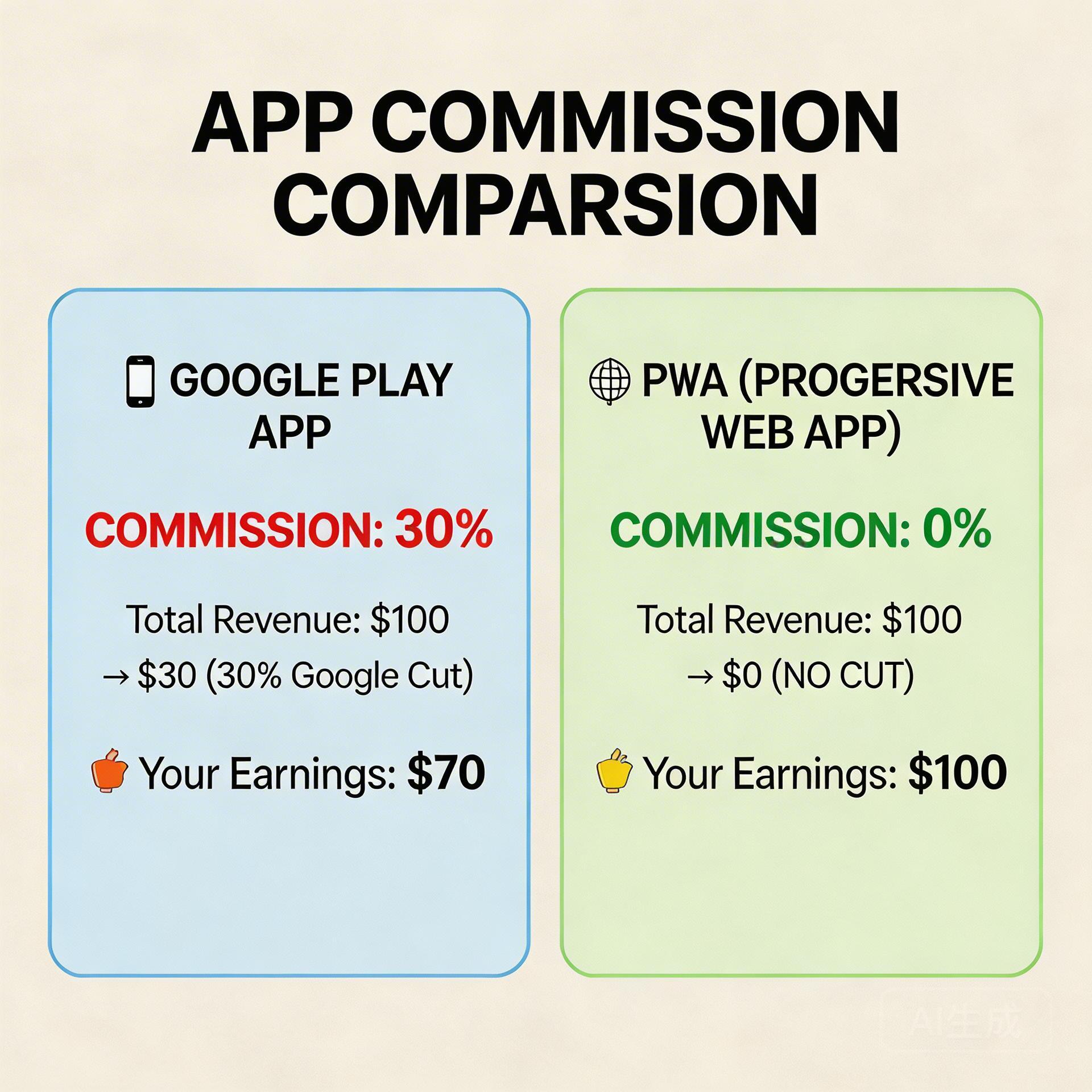 Google Play 30% cut vs PWA 0% cost comparison