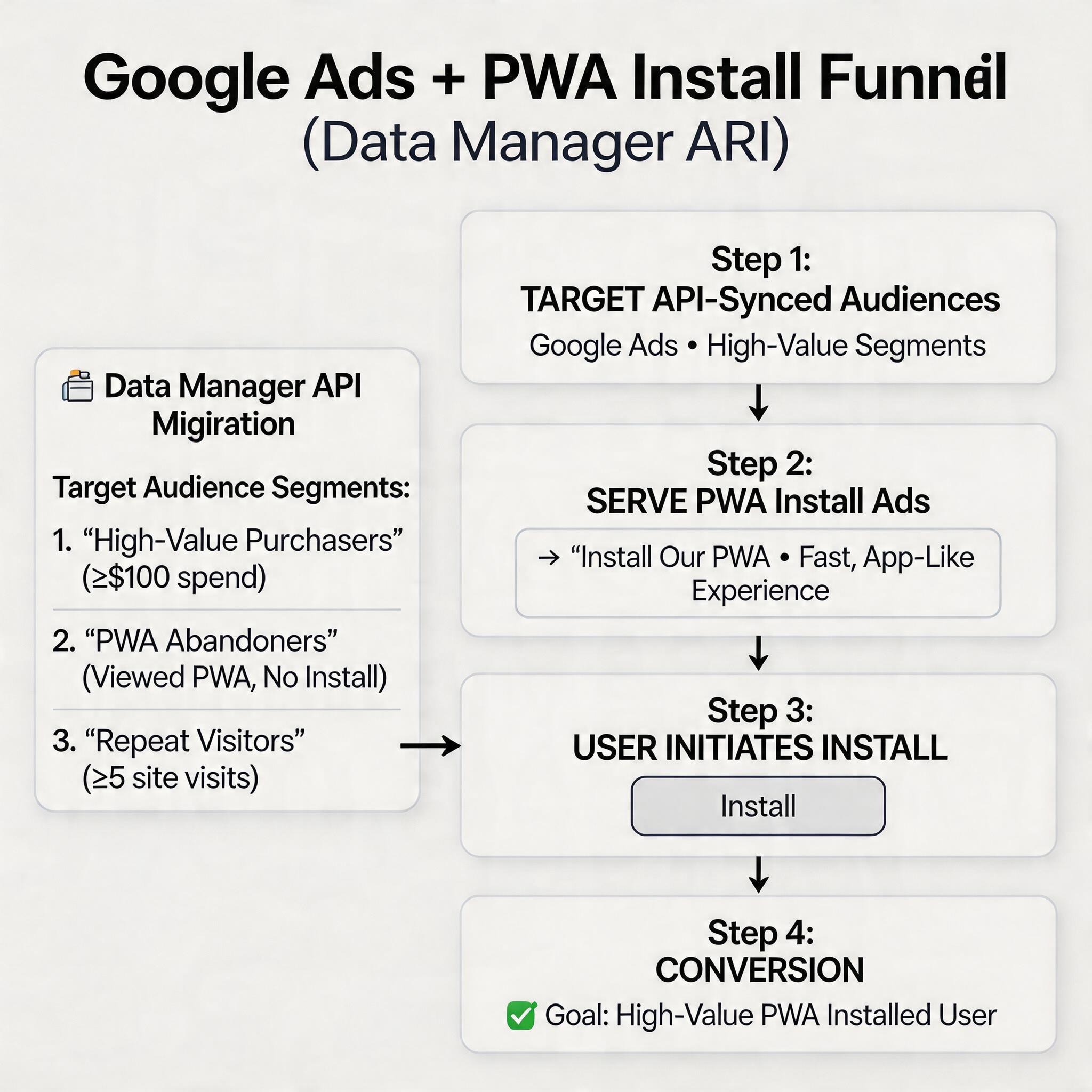 Google Ads 受众区段与 PWA 安装广告系列漏斗