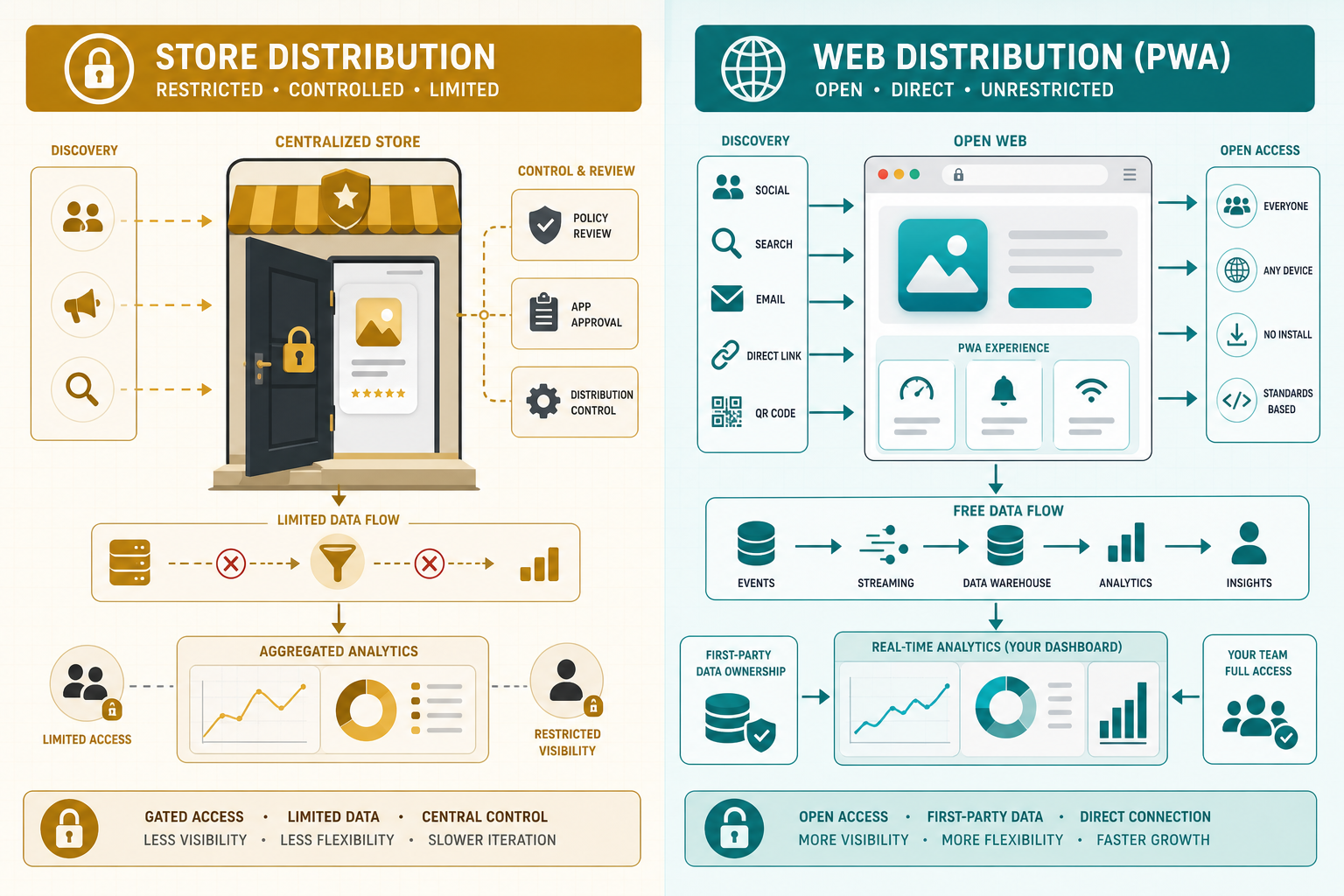 Google Play vs PWA data distribution comparison