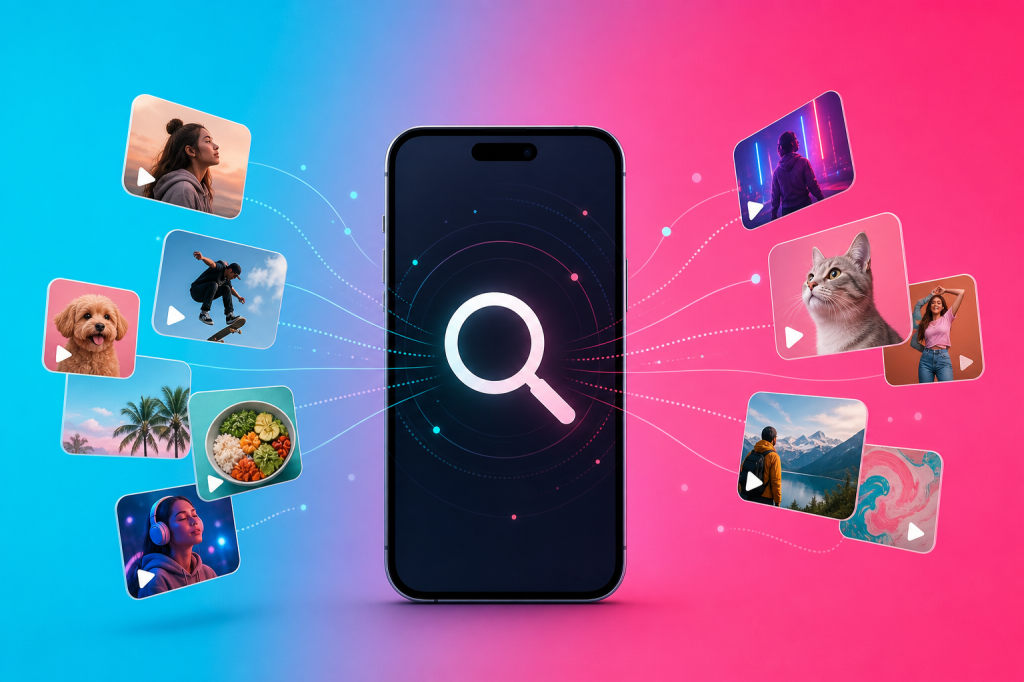 TikTok algorithm and mobile app discovery illustration