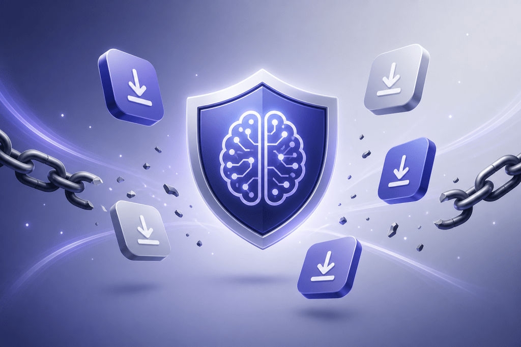 AI 合规防护与应用自由分发示意图